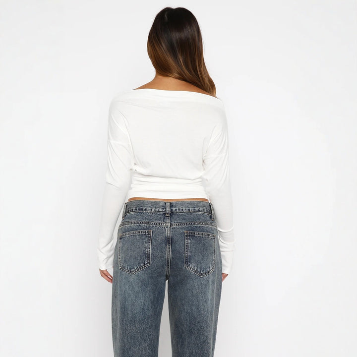 Damen Off-Shoulder Oberteil mit zartem Spitzensaum Echo Archiv