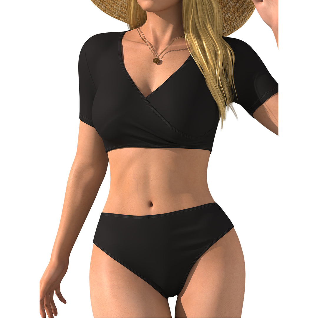 Damen Bikini-Oberteil mit Wickelschnitt und kurzen Ärmeln Echo Archiv