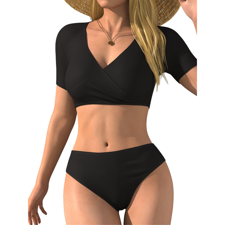 Damen Bikini-Oberteil mit Wickelschnitt und kurzen Ärmeln Echo Archiv