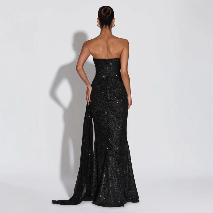 Damen Glamouröses Abendkleid mit tiefem V-Ausschnitt und schimmerndem Überwurf Echo Archiv