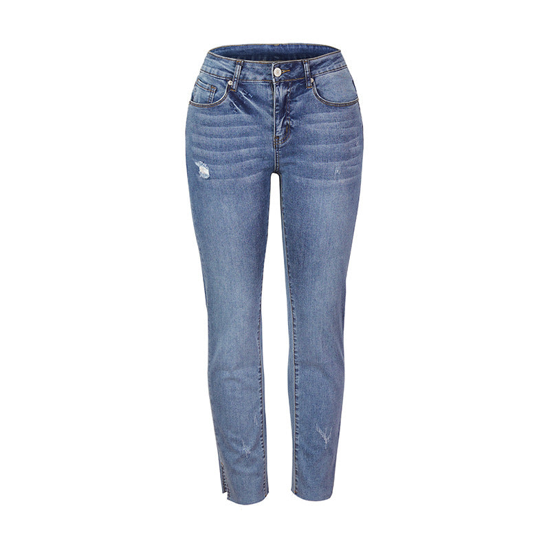 Damen Figurbetonte Hochtaillierte Knöchellange Jeans mit leicht ausgefranstem Saum Echo Archiv