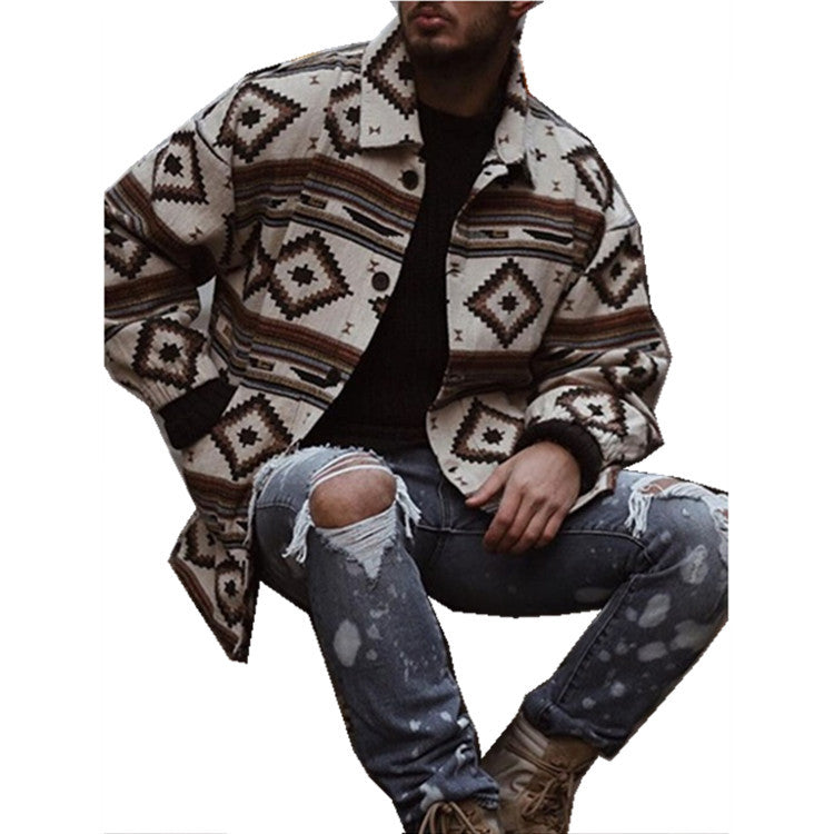 Herren gestepptes Shirtjacke mit auffälligem geometrischem Muster Echoarchiv