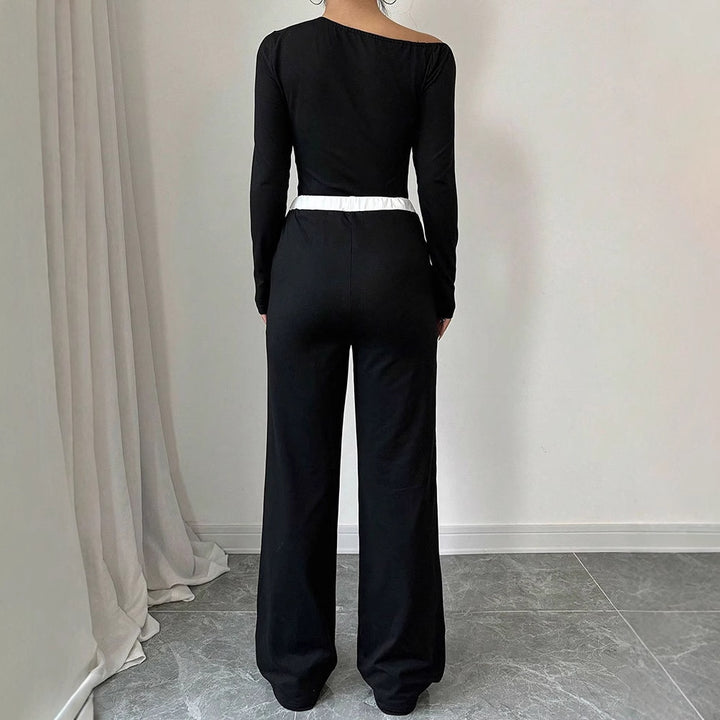 Damen Elegantes Jumpsuit mit asymmetrischem Oberteil und weitem Bein Echo Archiv