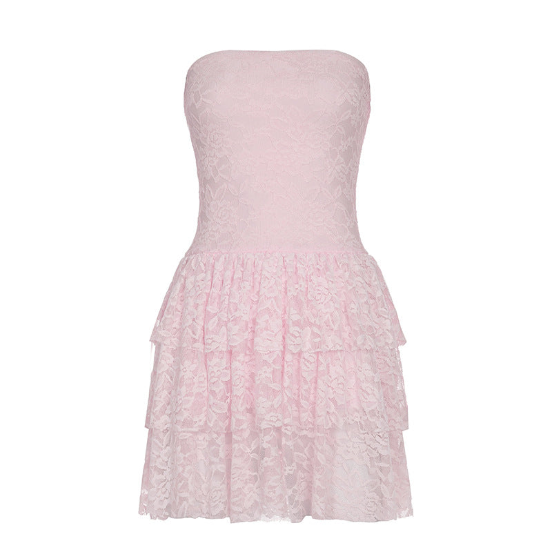 Damen Spitzenkleid mit voluminösem Rock und trägerlosem Design Echo Archiv