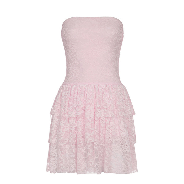 Damen Spitzenkleid mit voluminösem Rock und trägerlosem Design Echo Archiv
