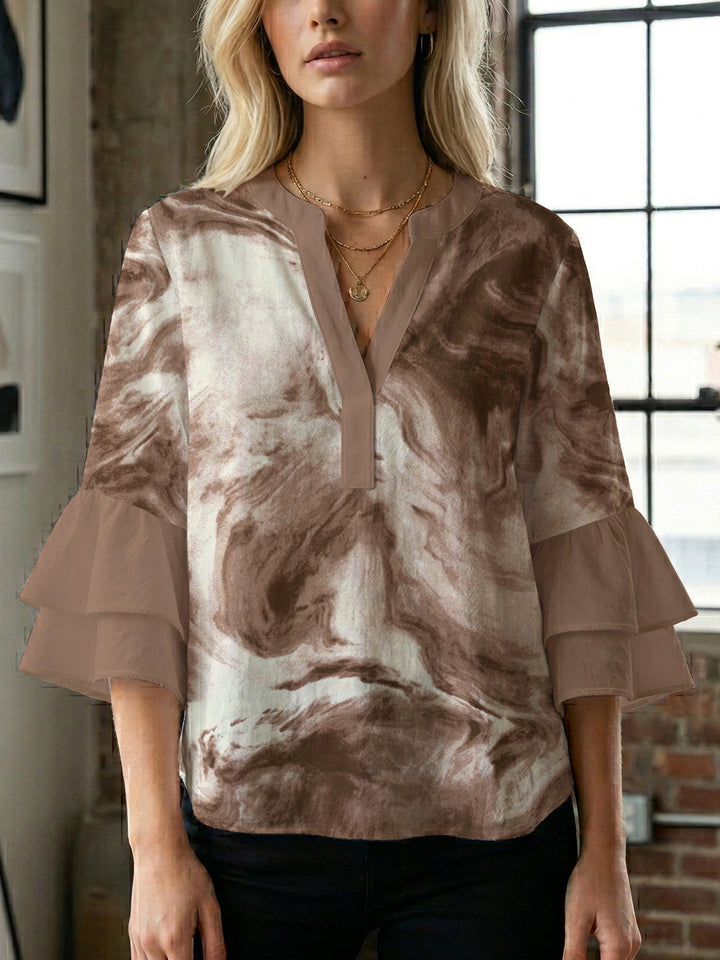 Damen lässige Bluse mit Volantärmeln und botanischem Druck Echo Archiv