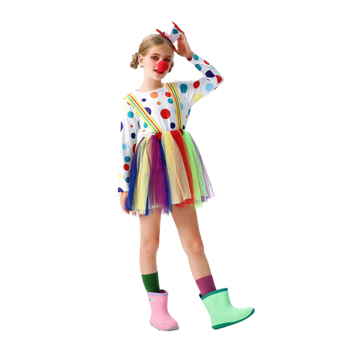 Mädchen Clownkostüm mit bunten Tüllröcken und Haaraccessoires Echo Archiv