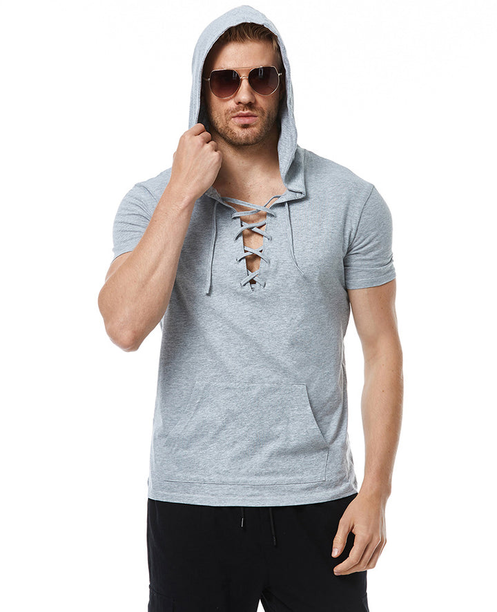 Herren Hoodie T-Shirt mit V-Ausschnitt und Kängurutasche Echoarchiv