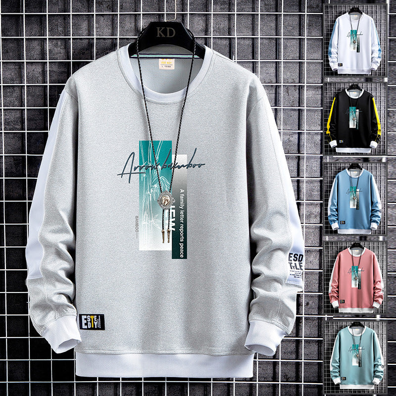 Herren Sportlich‑urbanes Rundhals‑Sweatshirt mit Kontrastärmeln, gerippten Bündchen & frontalem Grafikprint Echoarchiv