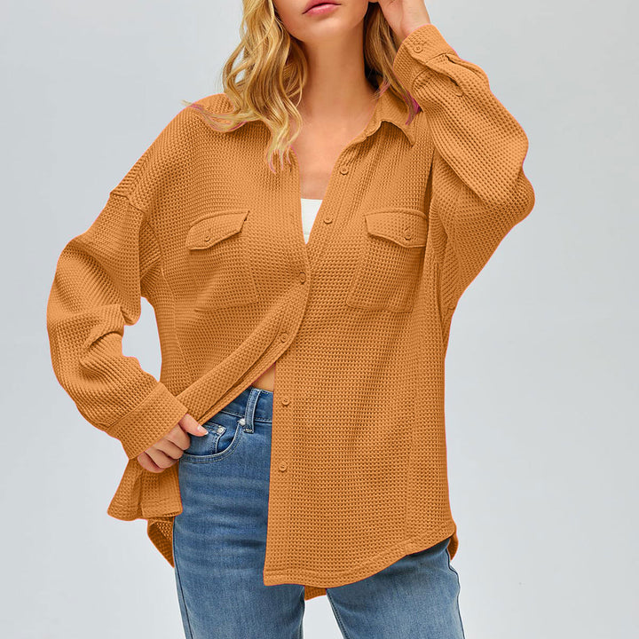 Damen nan oversized Waffelstrick Hemdjacke mit Brusttaschen und Knopfleiste Echo Archiv