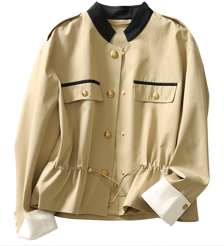 Damen Modische Jacke mit Stehkragen und Knopfleiste Echoarchiv