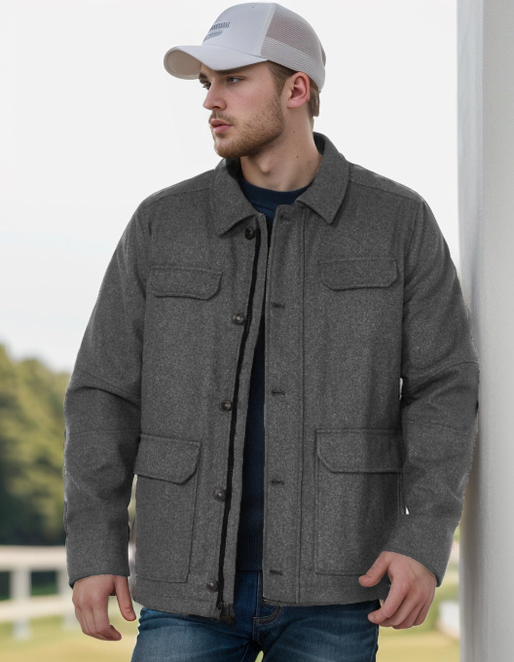 Herren Wolljacke mit funktionalen Taschen und modernem Schnitt Echoarchiv