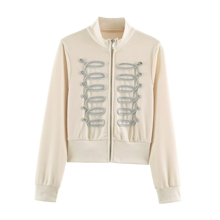 Damen Kurz geschnittene Sweatjacke mit ornamentalem Zierkordel‑Besatz und Stehkragen Echo Archiv