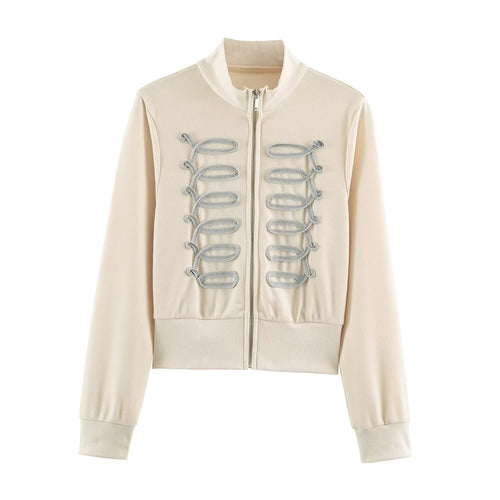 Damen Kurz geschnittene Sweatjacke mit ornamentalem Zierkordel‑Besatz und Stehkragen Echo Archiv