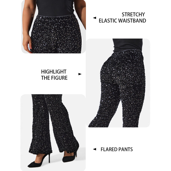 Damen Glamouröse Pailletten-Flared-Hose mit hohem Bund und Stretch echoarchiv-