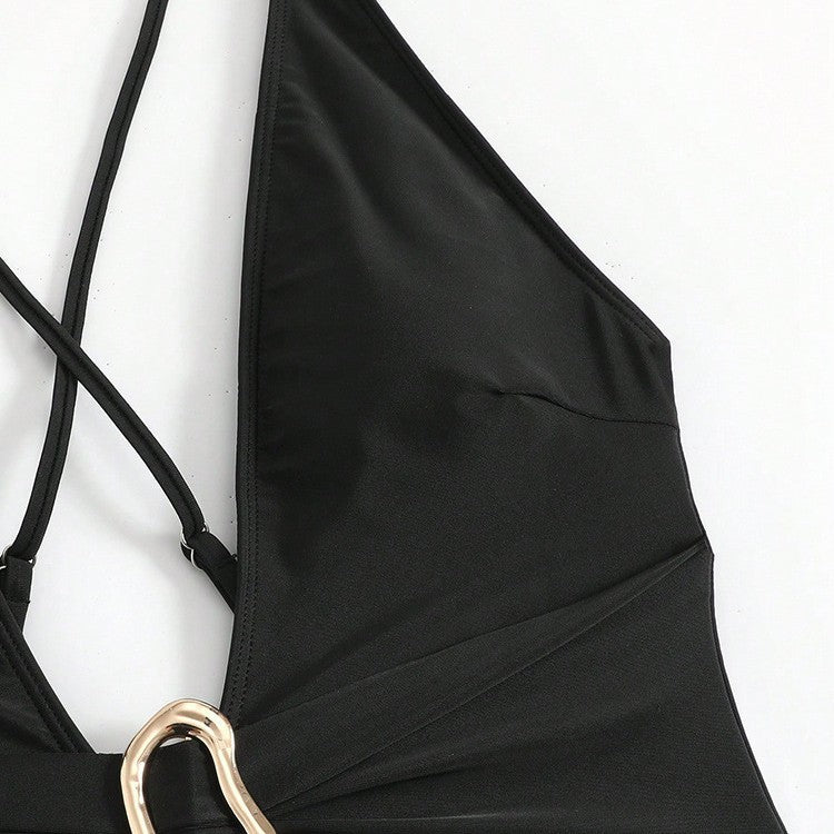 Damen Einteiliges Badeanzug mit tiefem V-Ausschnitt und elegantem Gold-Detail Echo Archiv
