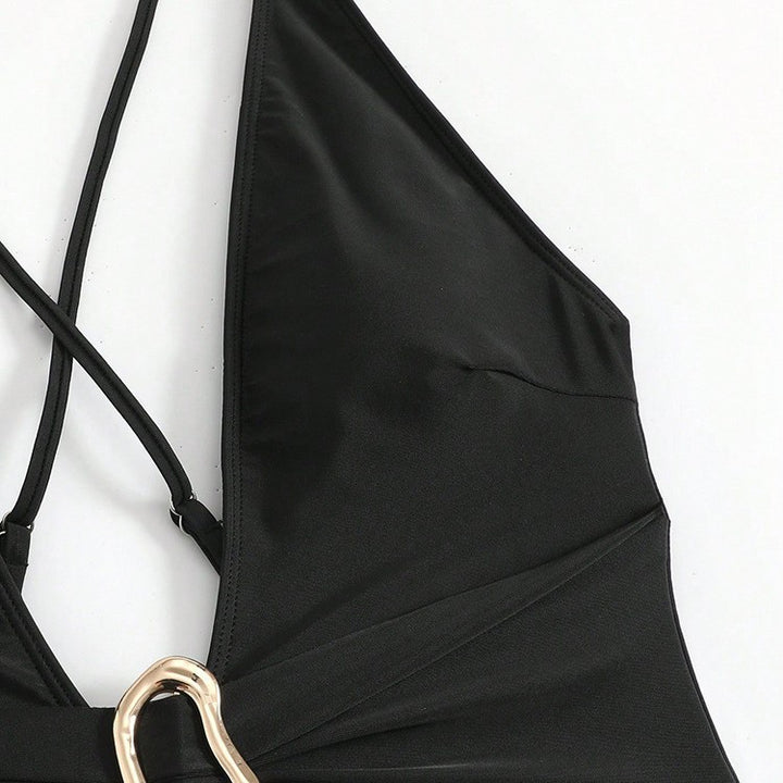 Damen Einteiliges Badeanzug mit tiefem V-Ausschnitt und elegantem Gold-Detail Echo Archiv