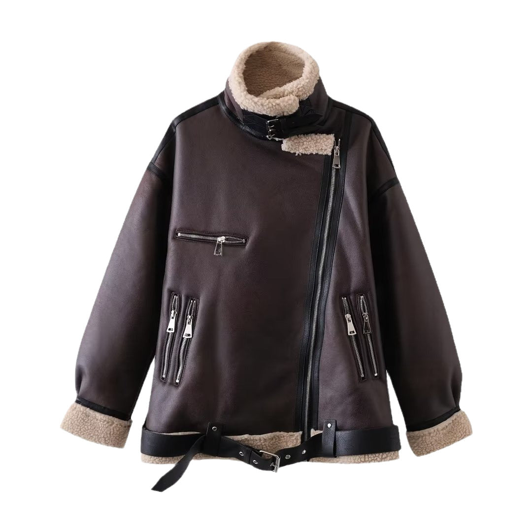 Damen Gefütterte Fliegerjacke im Aviator‑Stil mit Teddyfutter und Reißverschluss Echo Archiv