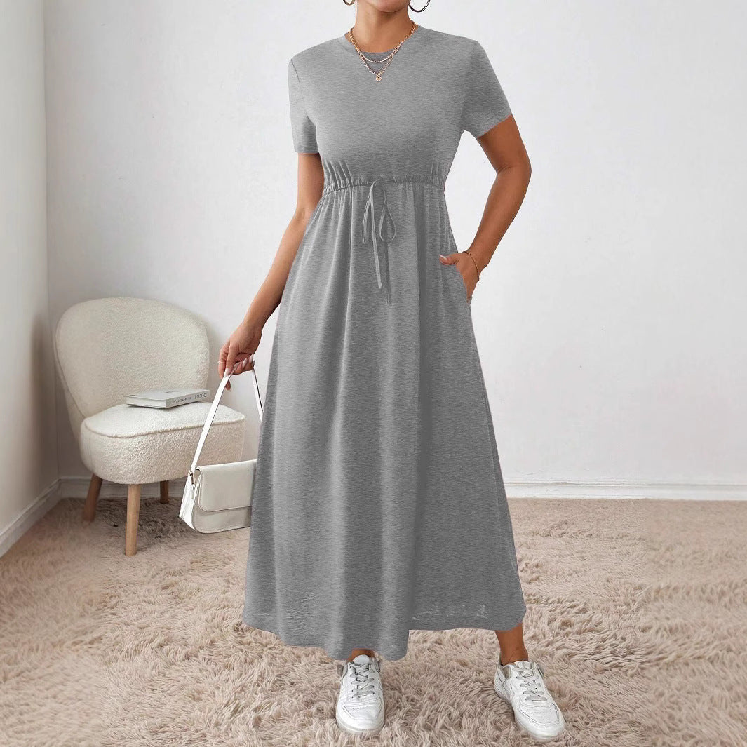 Damen lässiges Maxikleid mit elastischem Taillenbund und Rundhalsausschnitt Echo Archiv