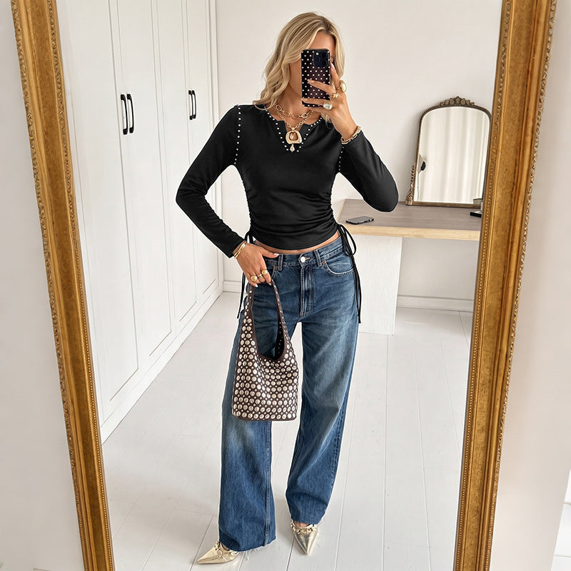 Damen Langarmshirt mit Rüschendetails und Schmuckknöpfen Echo Archiv