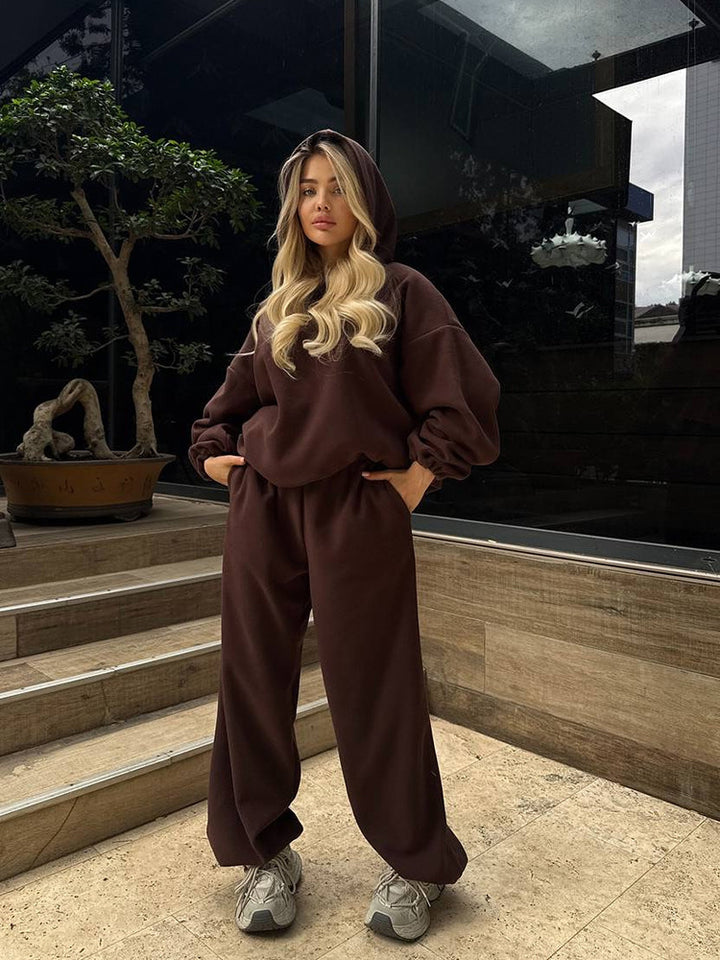 Damen Kuscheliges Oversize-Hoodie-Set mit weichgefütterter Kapuze und palazzoähnischer Loungehose – Auréline