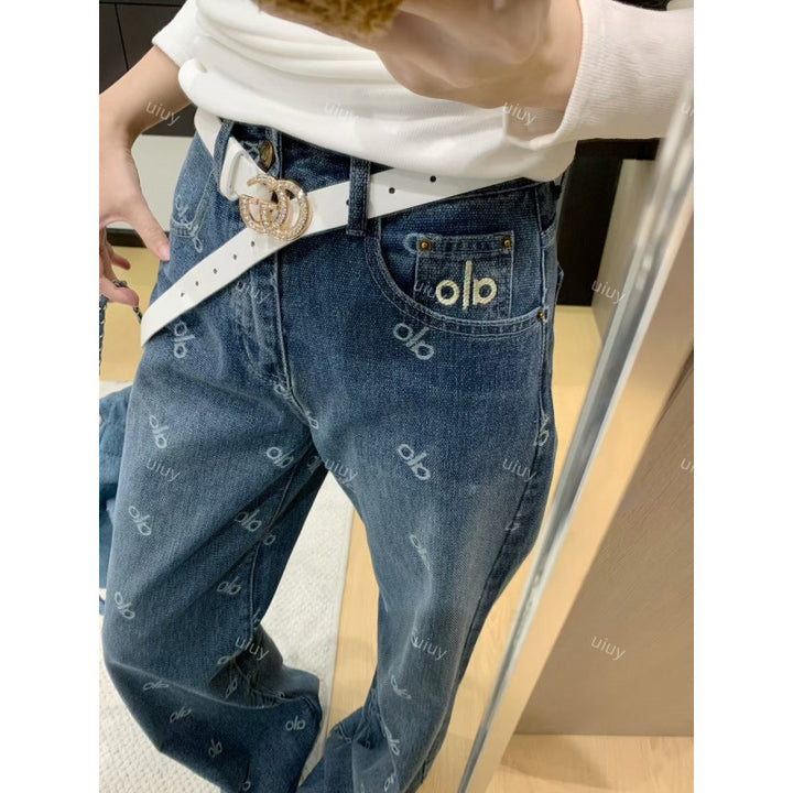 Damen Modische Baggy Jeans mit hohem Bund Echo Archiv