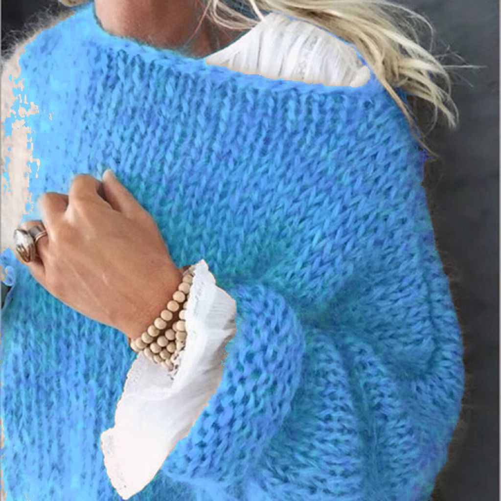 Damen Kurzgeschnitteter flauschiger Grobstrickpullover mit überschnittener Schulter – Mavelle