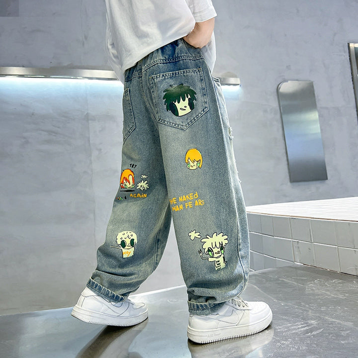 Jungen lässige Denim-Jeans mit buntem Comic-Design Echo Archiv