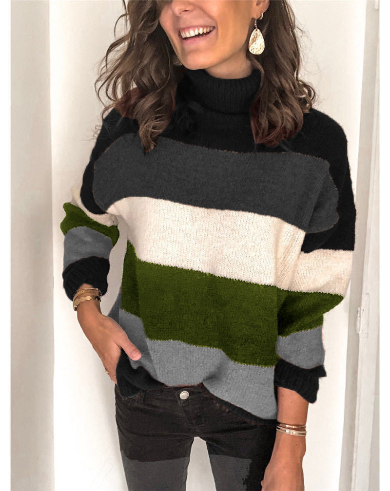Damen Oversize Rollkragenpullover mit breiten Blockstreifen und weichem Strick Echoarchiv