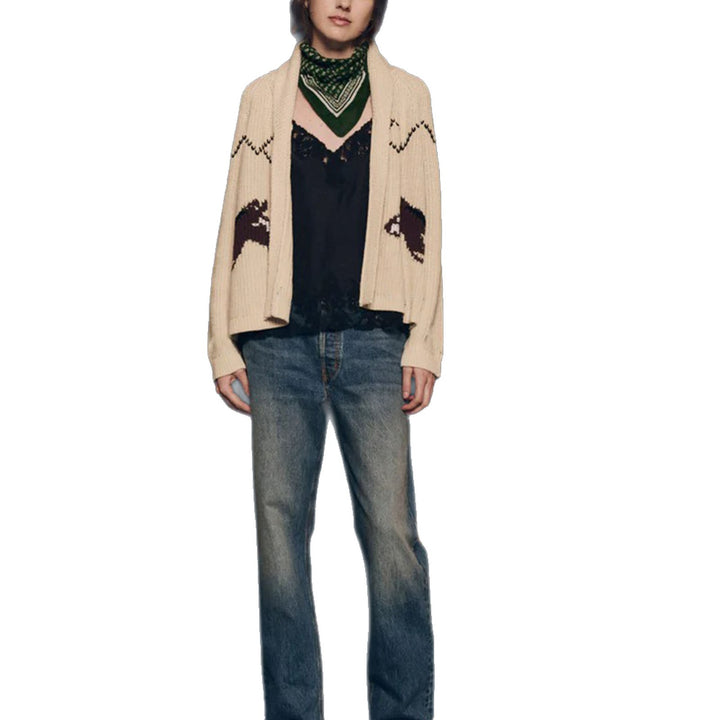 Damen Grobstrick-Cardigan mit Reverskragen und Pferde‑Intarsie Echoarchiv
