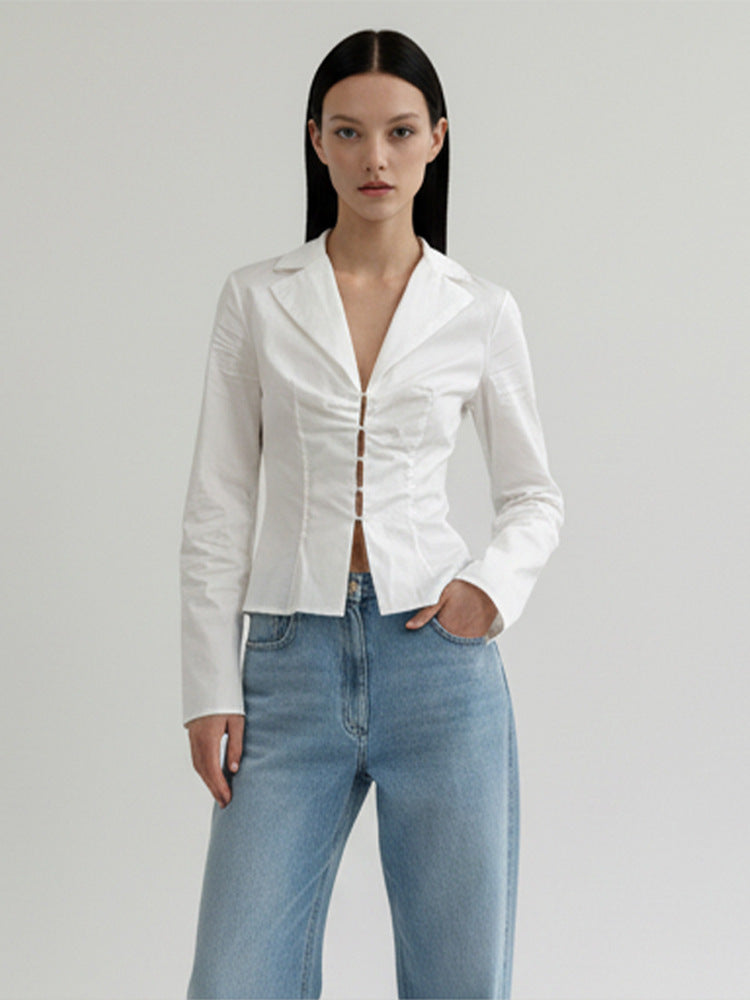 Damen Taillierte Popeline-Hemdbluse mit Korsettnähten & Häkchenfront Echoarchiv