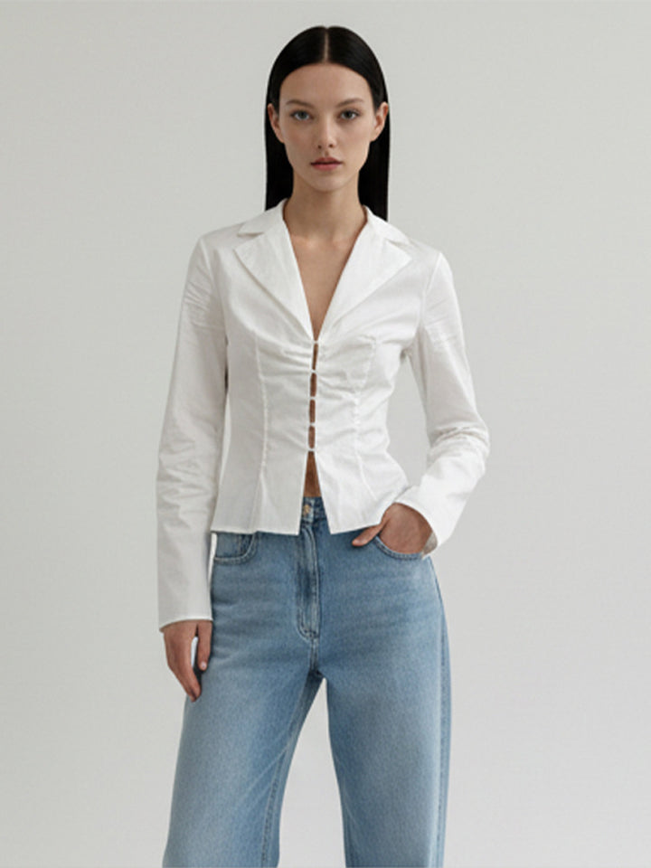 Damen Taillierte Popeline-Hemdbluse mit Korsettnähten & Häkchenfront Echoarchiv