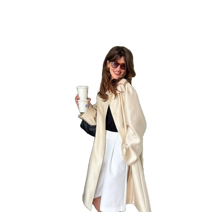 Damen Leichter Satin‑Optik Longcoat mit kastiger Oversize‑Silhouette Echoarchiv
