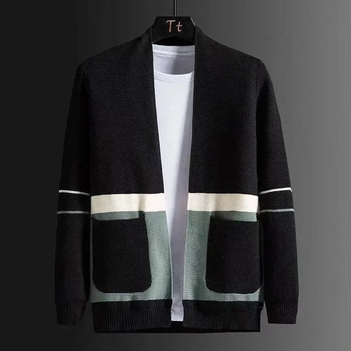 Herren Offene Strickjacke im Colorblock‑Design mit aufgesetzten Taschen und geripptem Saum Echoarchiv