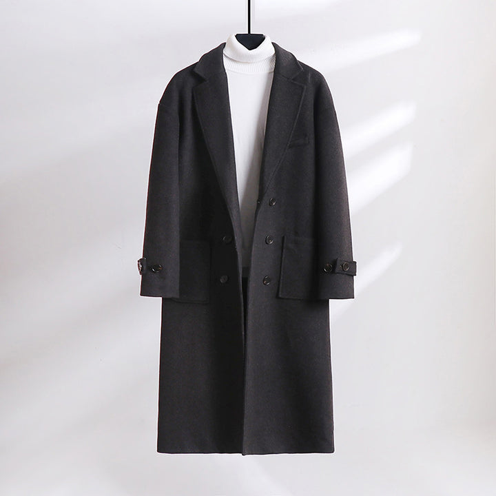 Herren Doppelreihiger Wollmix-Longcoat mit fallendem Revers und Pattentaschen Echoarchiv