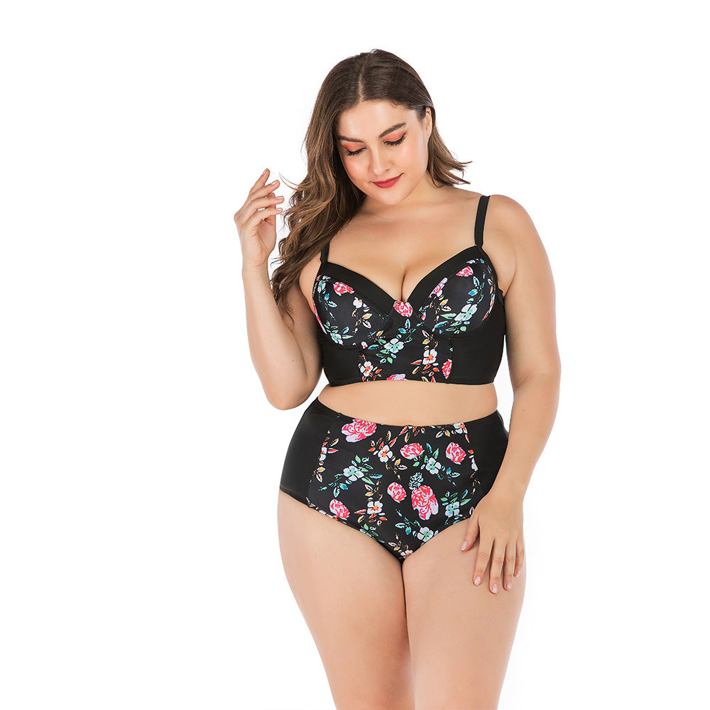 Damen Hochtailliertes Bikini-Set mit floralem Oberteil und unterstützendem Schnitt Echo Archiv