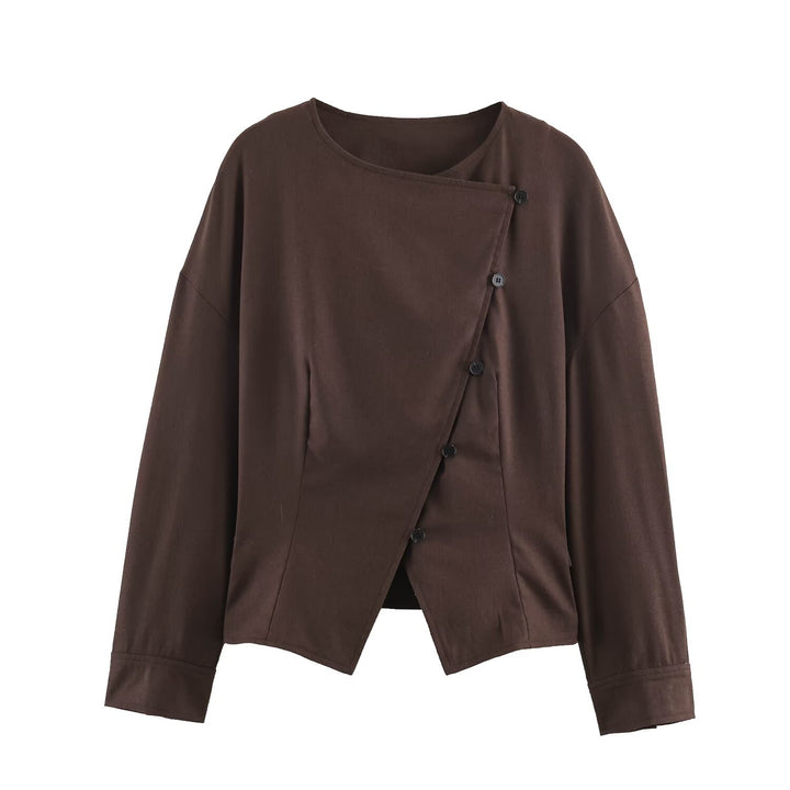 Damen Asymmetrische Wickeljacke mit dekorativer Knopfleiste und überschnittenen Schultern Echo Archiv