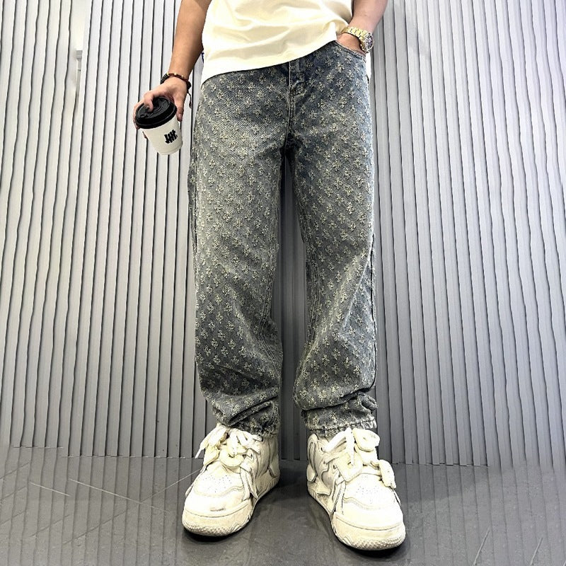 Herren Modische Relaxed Fit Jeans mit floralem Muster Echo Archiv