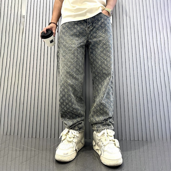 Herren Modische Relaxed Fit Jeans mit floralem Muster Echo Archiv