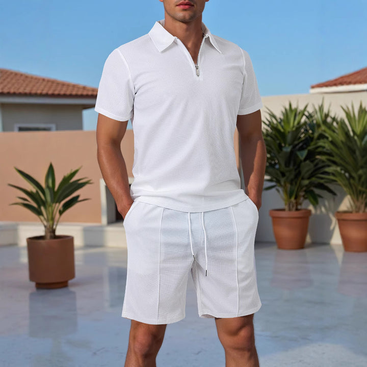 Herren Sportliches Kurzarm Polo mit Zip und Passenden Shorts Echoarchiv