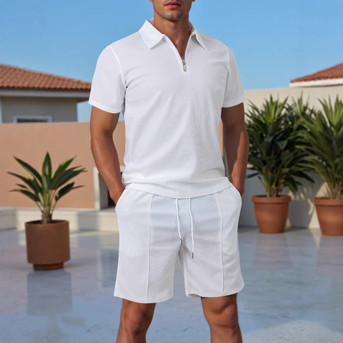 Herren Sportliches Kurzarm Polo mit Zip und Passenden Shorts Echoarchiv