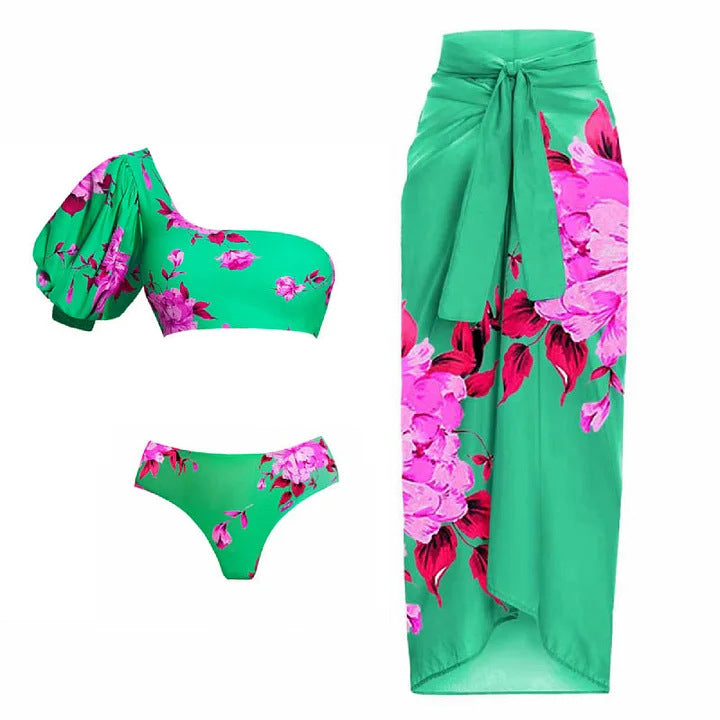 Damen Strand-Bikini-Set mit asymmetrischem Oberteil und elegantem Maxi-Rock Echo Archiv