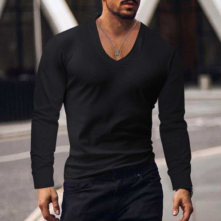 Herren V-Ausschnitt Langarmshirt aus atmungsaktivem Baumwollmix Echoarchiv
