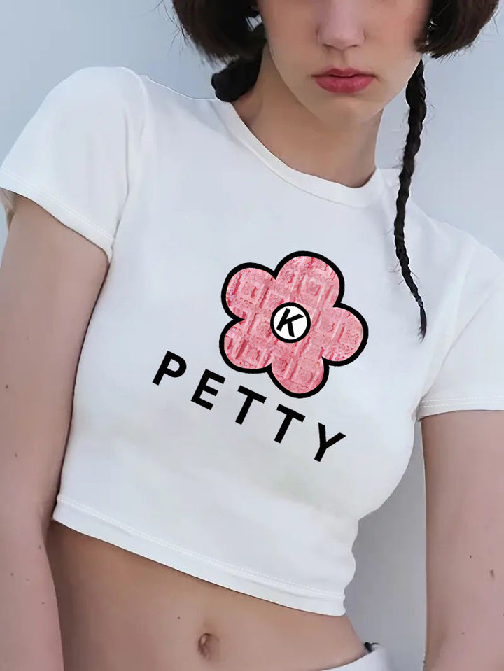 Damen Kurzarm T-Shirt mit aufgedrucktem Lippenmotiv Echo Archiv