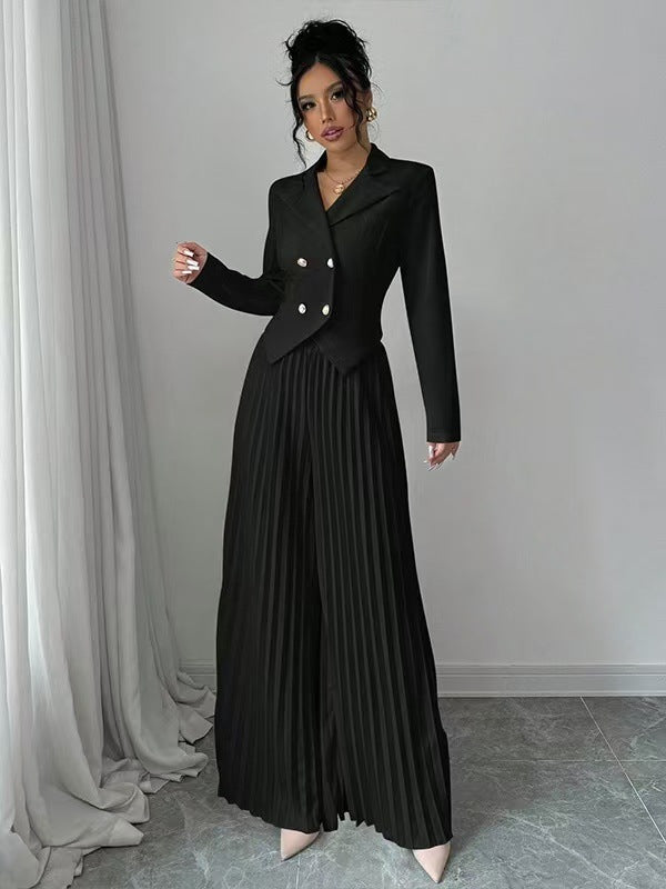 Damen Taillierter Doppelreihiger Blazer und plissierte Palazzo-Hose – Valéne