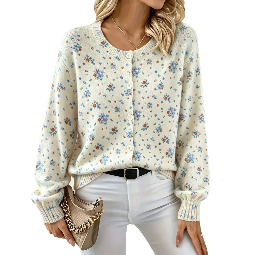 Damen Leichter Jacquard‑Strickcardigan mit Leo‑Print, Rundhalsausschnitt und Knopfleiste – Veloura