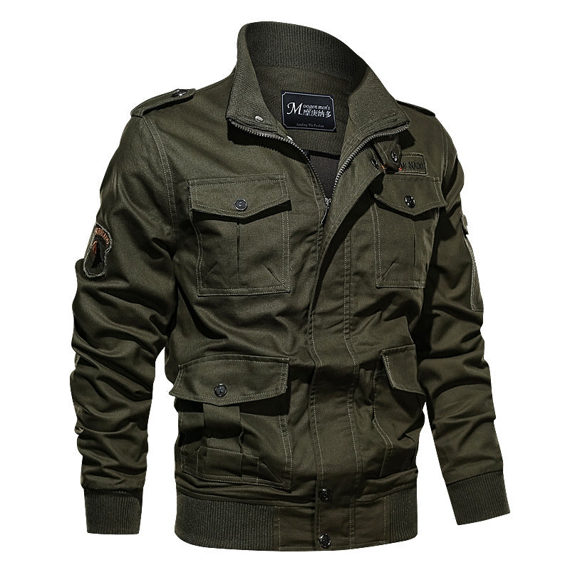 Herren robustes Baumwoll-Canvas Fieldblouson mit Pattentaschen, Schulterklappen und Rippbündchen Echo Archiv