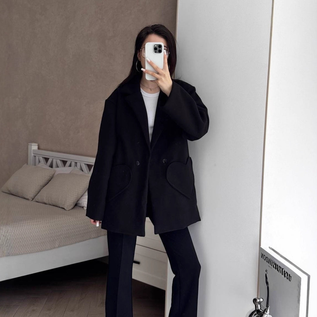 Damen Oversized Blazer-Mantel mit herzförmigen Taschen Echoarchiv