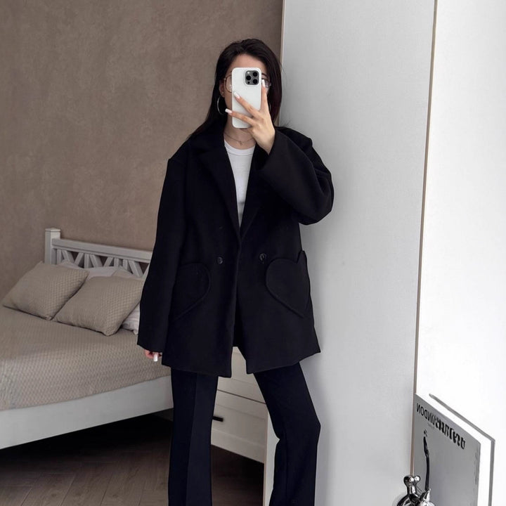 Damen Oversized Blazer-Mantel mit herzförmigen Taschen Echoarchiv