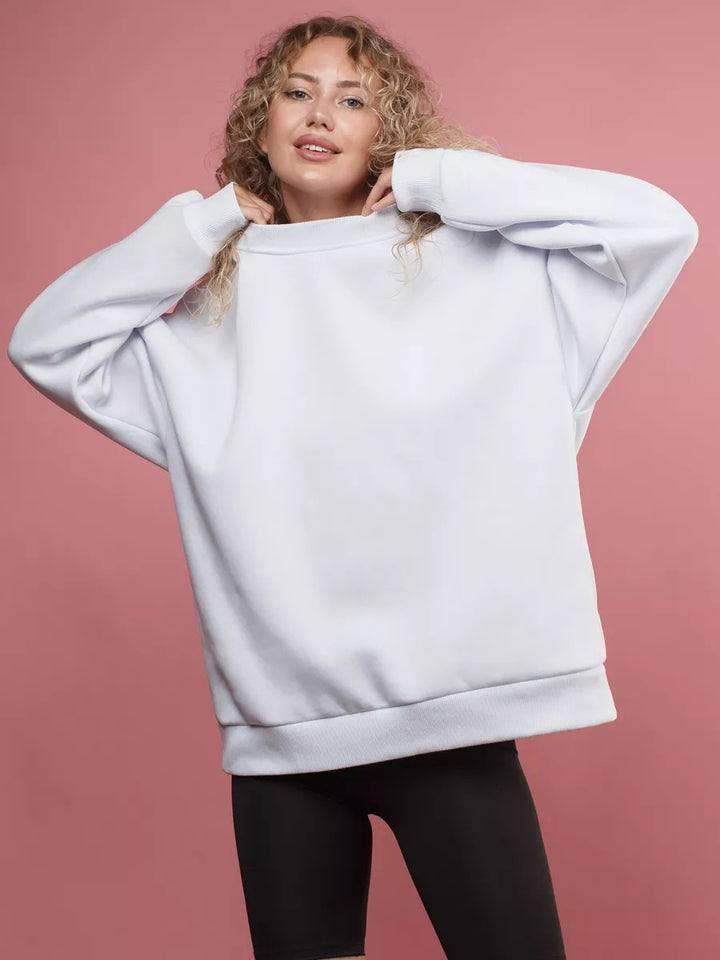 Damen oversized Sweatshirt mit Rundhalsausschnitt, French-Terry Innenfutter und überschnittener Schulter – Avérine